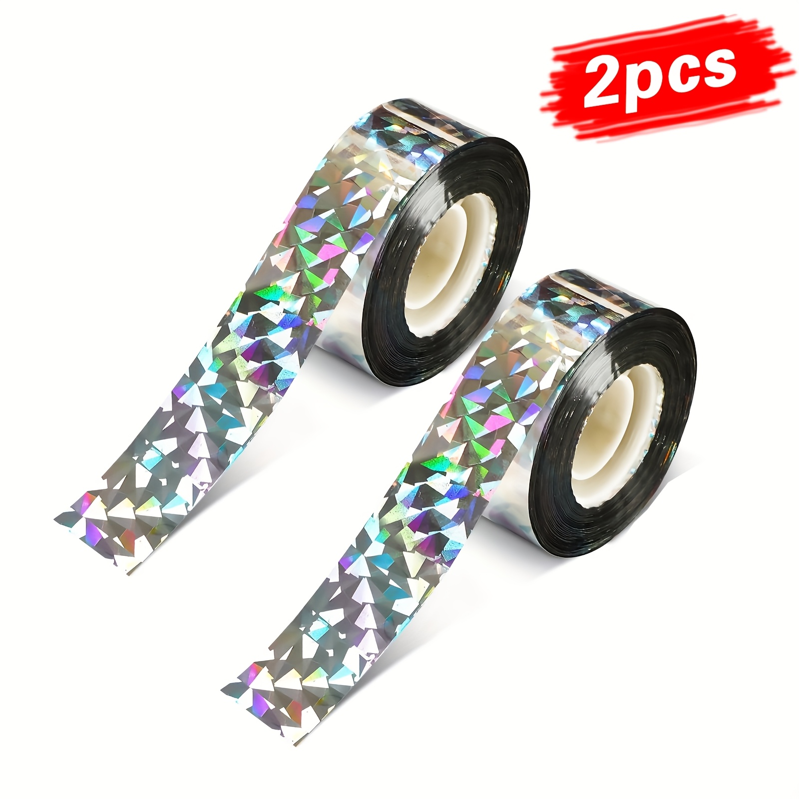 TEMU Lot de 2 répulsifs pour oiseaux holographiques laser clignotants , convient pour verger, agricole, balcon - Rouleau (157,48 pieds) de ruban