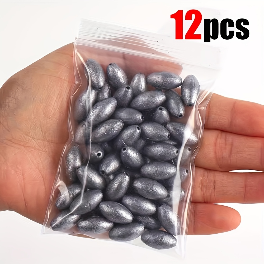 12 Silvery Egg Shaped Olive Lead Weights For Sea Fishing, Freshwater Universal Sinking Bottom Weight Fishing Accessories, Fishing, Bottom Fishing, Lead Weight Fishing Gear Accessories