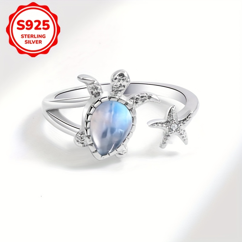 Moonstone Turtle Star Opening Ring S925Silvery 2.5g