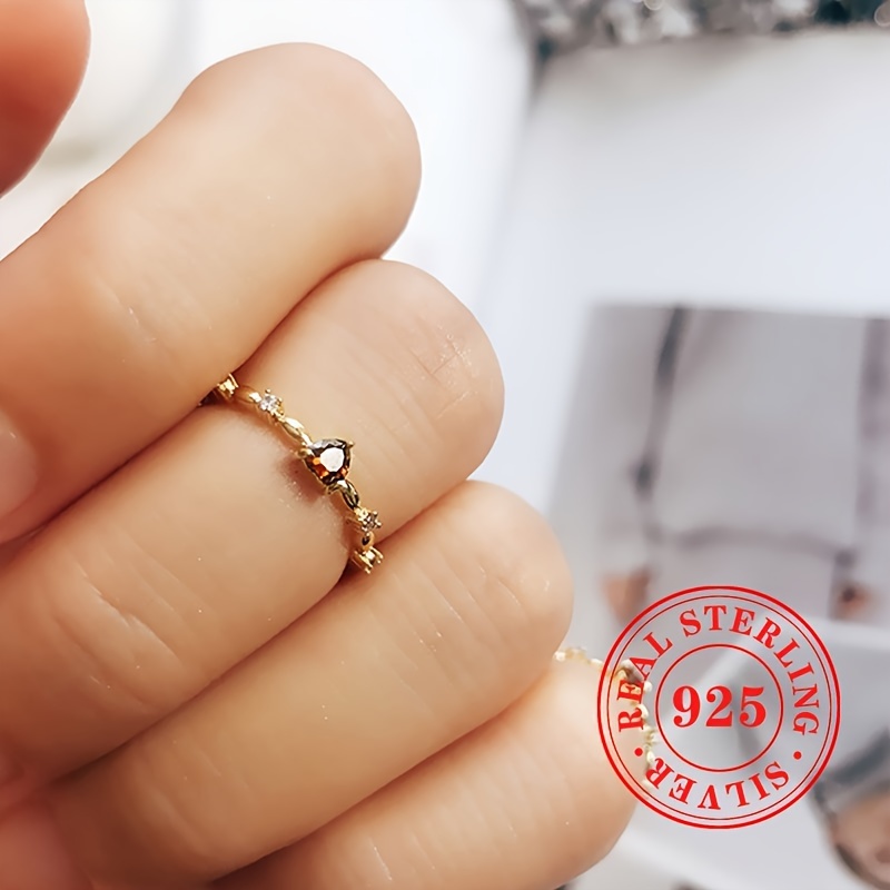 925 Silver Thin Ring with Heart Gemstone