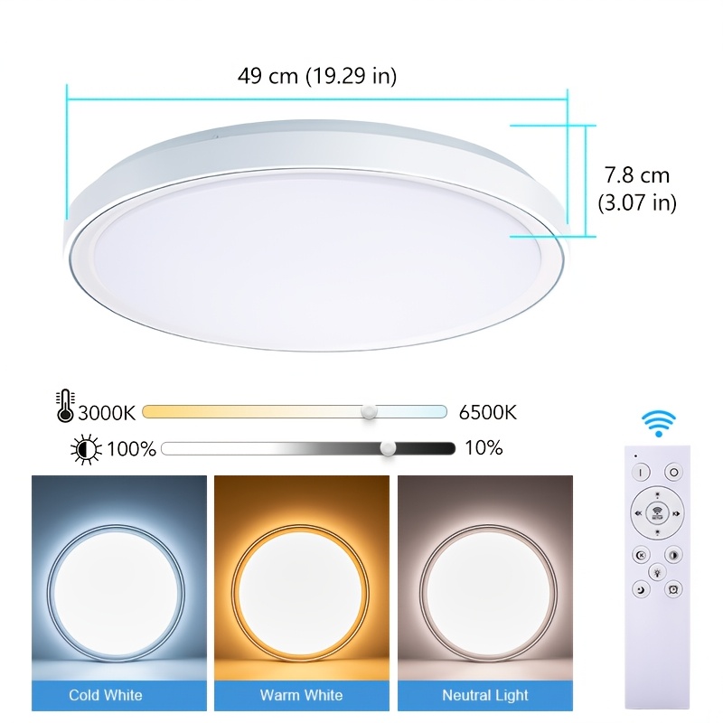 Image of & Ben 49cm Smart Led Ceiling Light Dimmable With App/remote Control 50w Ceiling Lamp Metal Base Indoor Lighting For Bedroom Living Room Home Decor