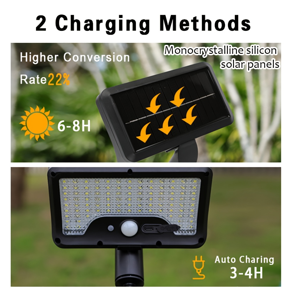 Luces Solares Exteriores Ultrabrillantes, Luces Solares de Clip, Portátiles, Luces de Calle, Focos Exteriores y Luces de Seguridad, Luces con Sensor de Movimiento, Adecuadas para Patios, Jardines, Aventuras de Camping al Aire Libre, Iluminación de Emergencia Interior, Vallas, Patios, Balcones