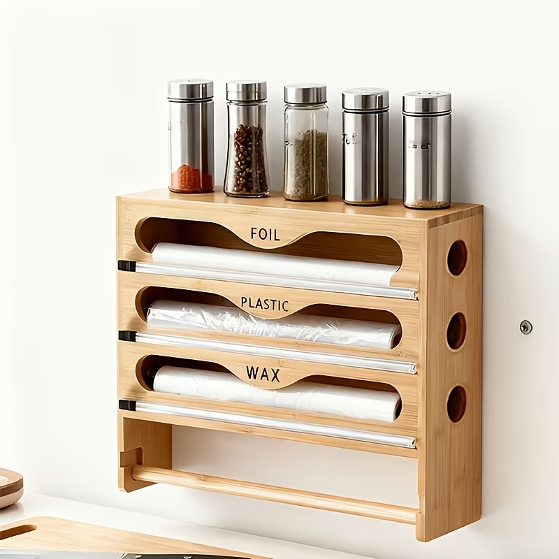 A Foil Dispenser With A Paper Cutter, Reusable, Space-, Suitable For Kitchen Storage, Suitable For Plastic Bags, Cling Film, And Aluminum Foil, Wall-mounted