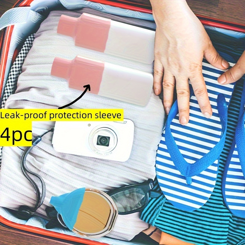 

2/4pcs Travel Container Leakproof Cover, Luggage Leakproof Toiletry Bag, Silicone Travel Bottle Leakproof Tool, Fits Most Size Bottles, Colorful