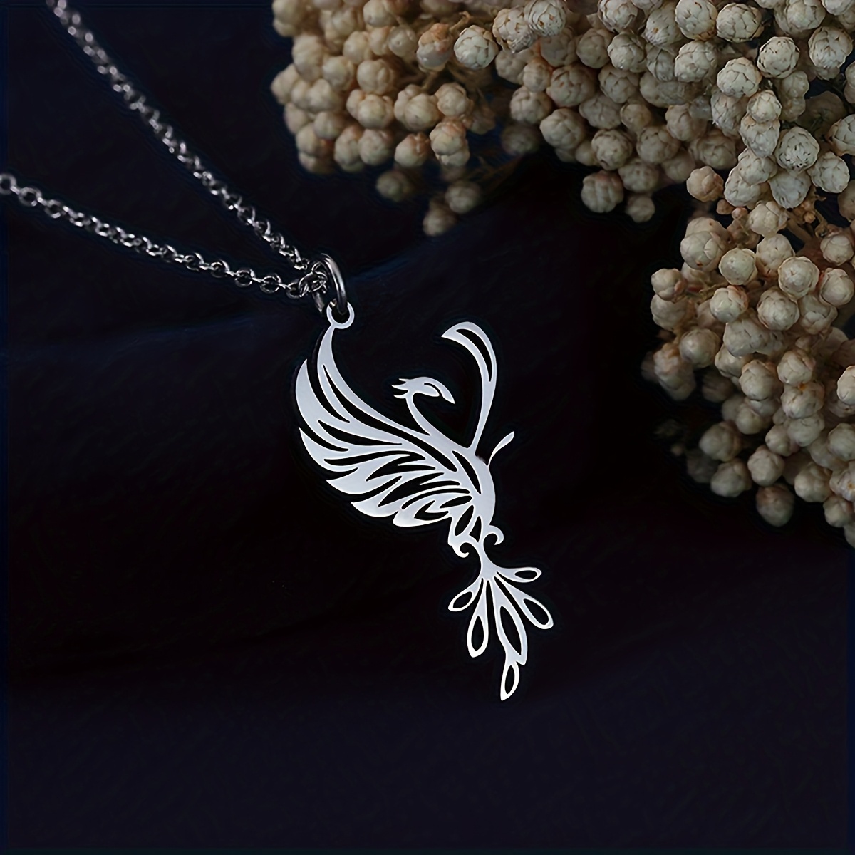 TEMU Collar con colgante de fénix de acero inoxidable con chapado de oro de , elegante, adecuado para uso diario, material de acero inoxidable,