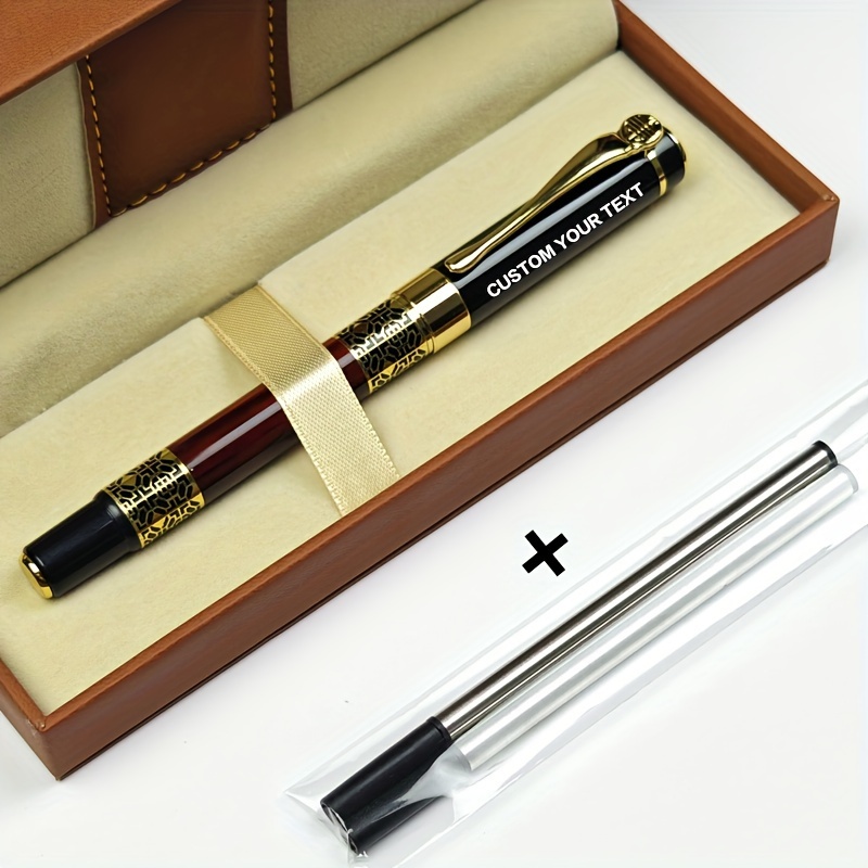 E-shop Ein luxuriöses Metall--Stift-Set mit Geschenkbox, inklusive einem Stift und zwei schwarzen Tintenpatronen. Dieses hochwertige Geschenk kann mit