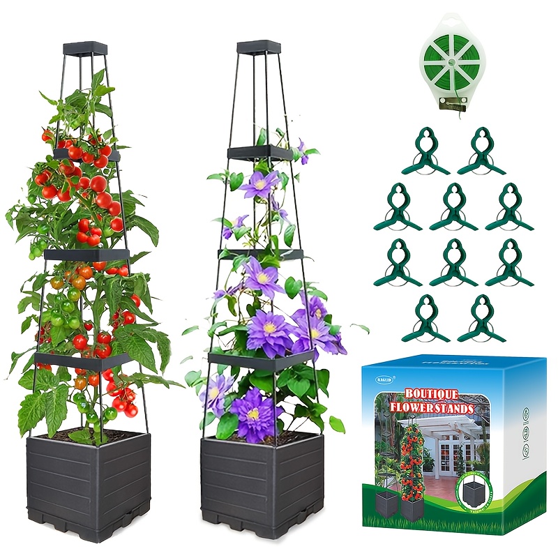 E-shop KAGLID 2er-Pack Tomatenständer, Tomatenpflanzkasten, Rankgitter-Pflanzbox, Selbstbewässernder Tomatenständer für Garten, Terrasse, Outdoor &