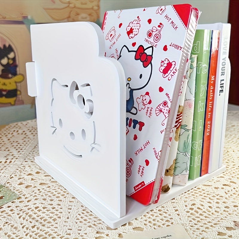 

1pc Sanrio Wood Countertop Bookshelf Organizer, Adjustable Square Desk Storage With Cartoon Cutout Design For Books & Accessories