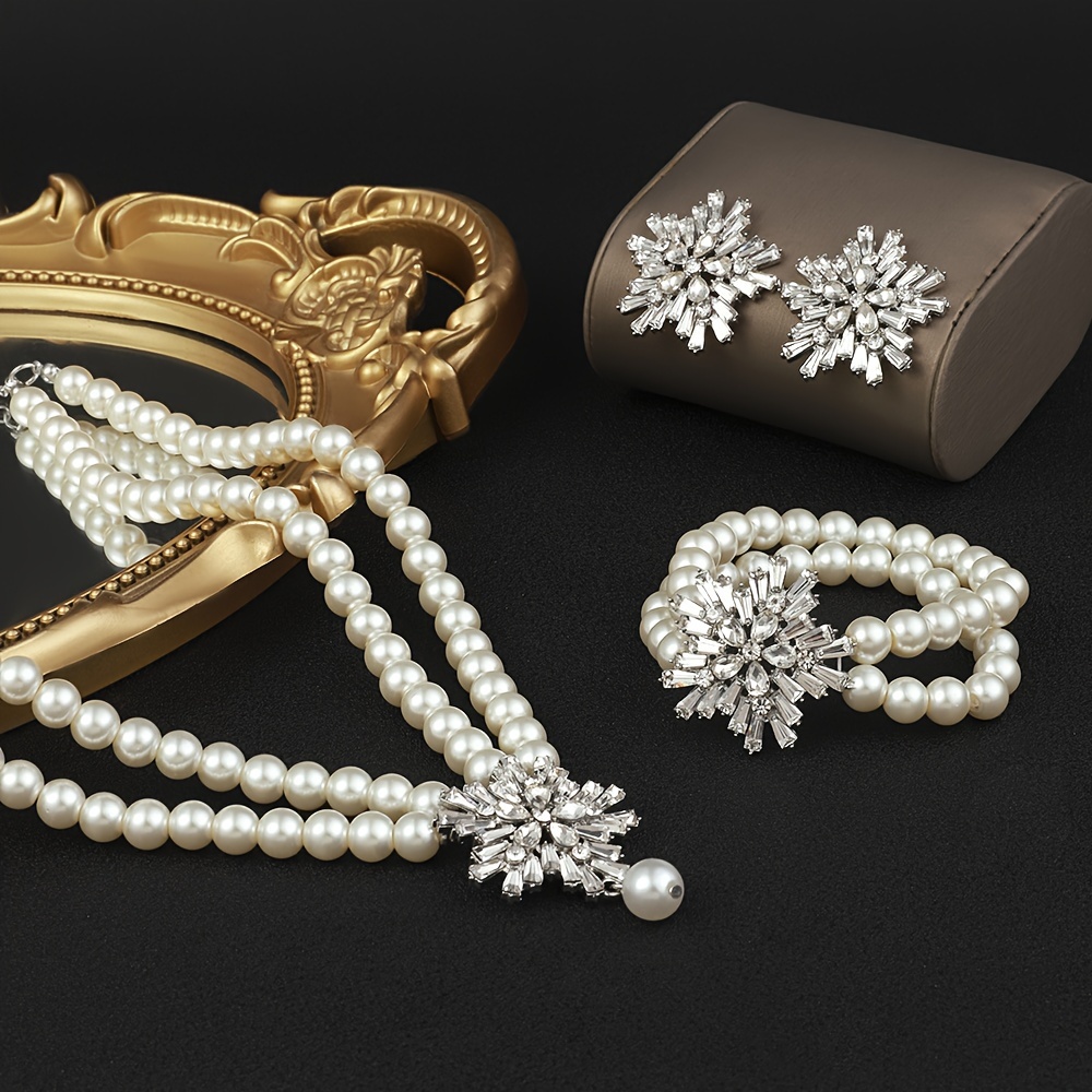 3Pcs Necklace Earrings Bracelet Three Piece Set Pearl