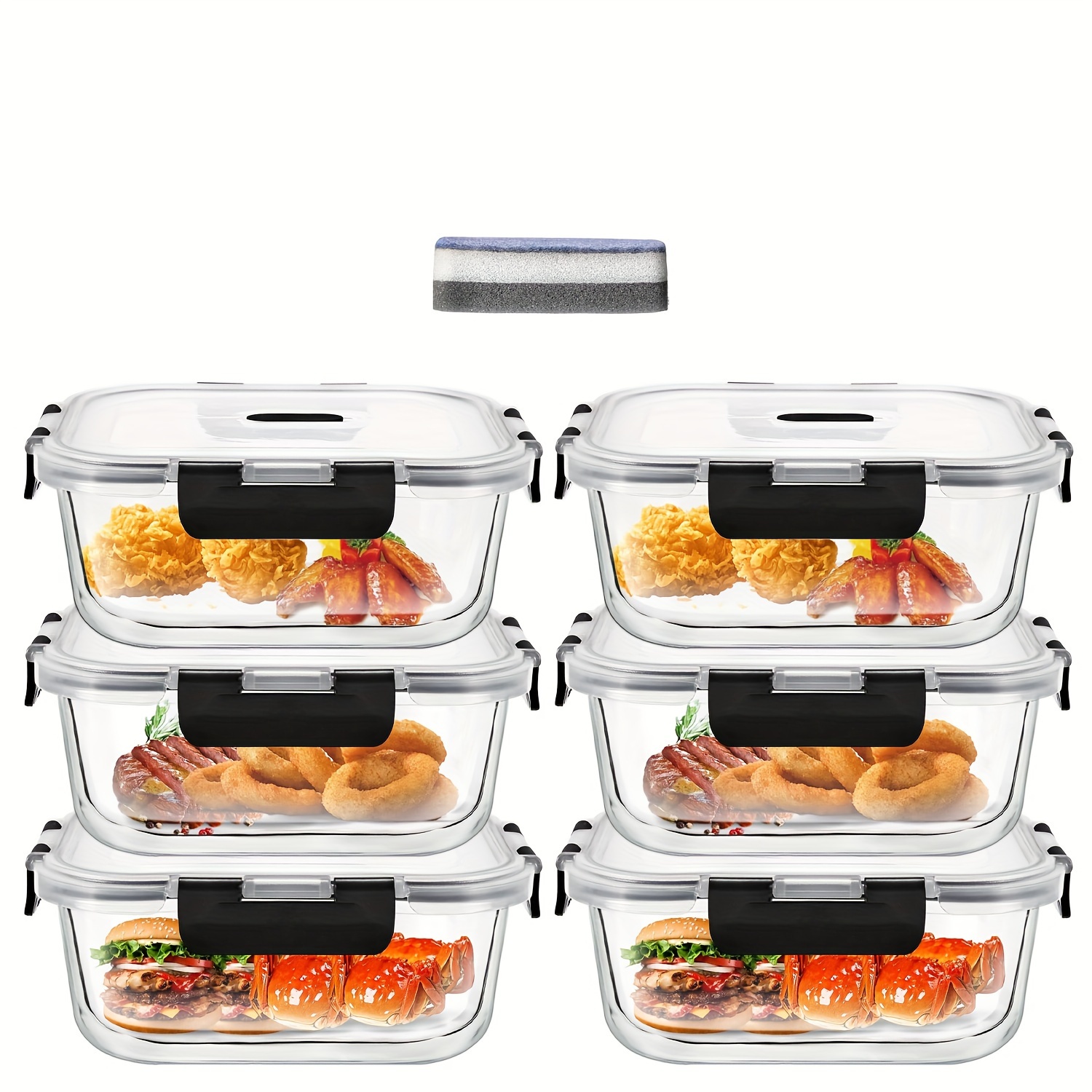 Image of Sealed Food Storage Containers With Lids6pcs 1040ml - 6pcs 800ml Glass Meal Preparation Containers, Reusable Meal Preparation Containers, Glass Containers With Lids, Food Containers