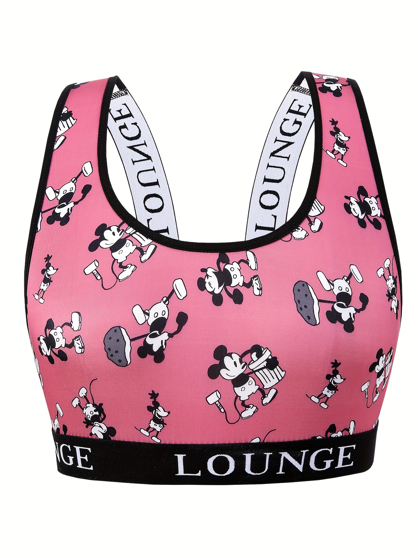 Plus Size Women's Cartoon Mouse Print Letter Tape Non Padded Bralette