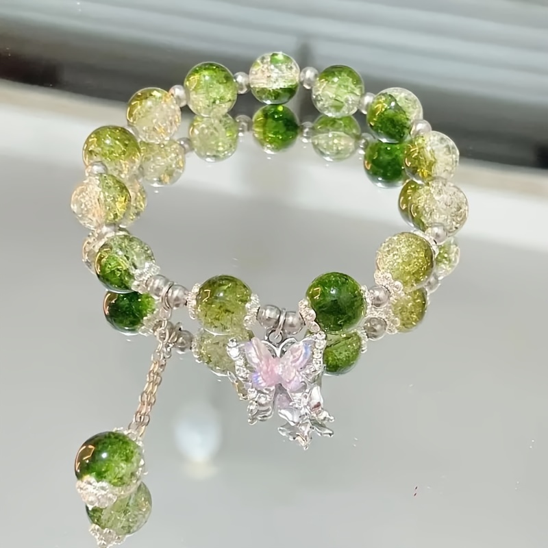 elegant glass bead bracelet with butterfly charm perfect gift for couples friends and everyday wear suitable for   green 9