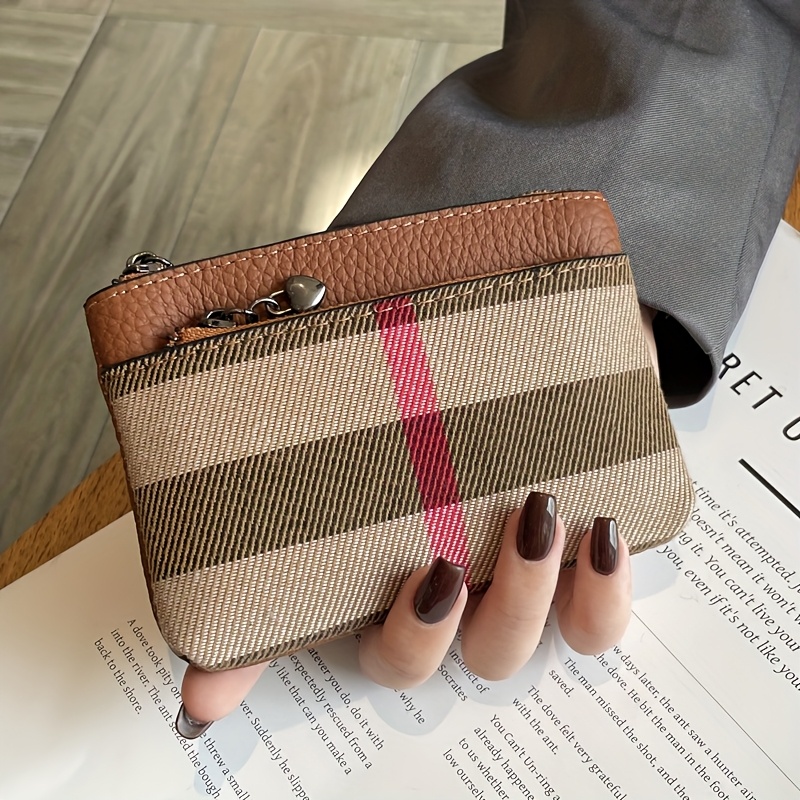TEMU 1pc Women's Retro Style Cowhide Mini Double Zipper Coin Purse, Multi-functional Storage For Bank Cards, Credit Cards, Keys And Headphones Suitable For Daily Commuting