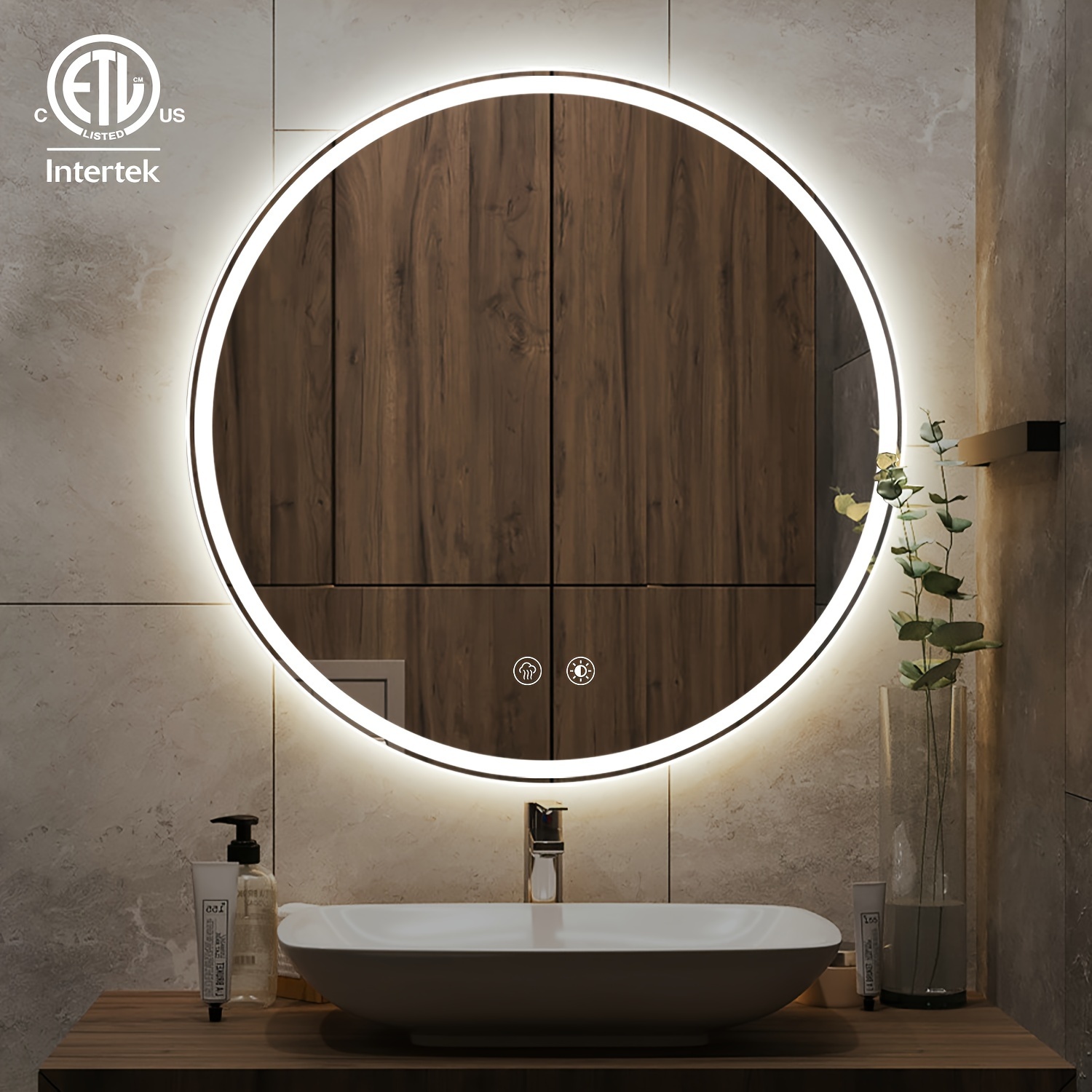 

28inch Round Led Bathroom Mirror With Lights, Bathroom Vanity Mirror, Wall Mounted Makeup Mirror, Touch- Mirror, Home Decor