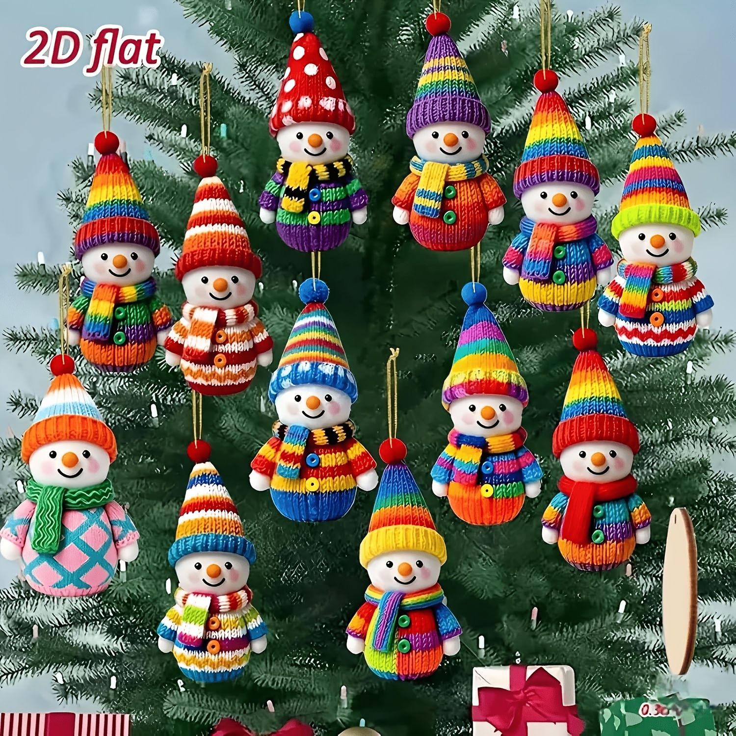 TEMU 2d Flat, 12pcs Set 2d Flat Wooden Printed Hanging Ornaments, Snowman-shaped Decorative Plaques, Hanging Christmas Printed Wooden Boards, 2d Flat