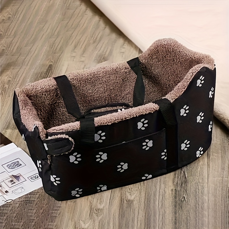 Image of 2-in-1 Dog Car Seat & Pet Travel Bed - Raised Booster Basket With Comfortable Armrest/headrest, 55*30*28cmsoft Plush Paw Print Design For Small Medium Dogs, Safety Carrier For Daily Trips