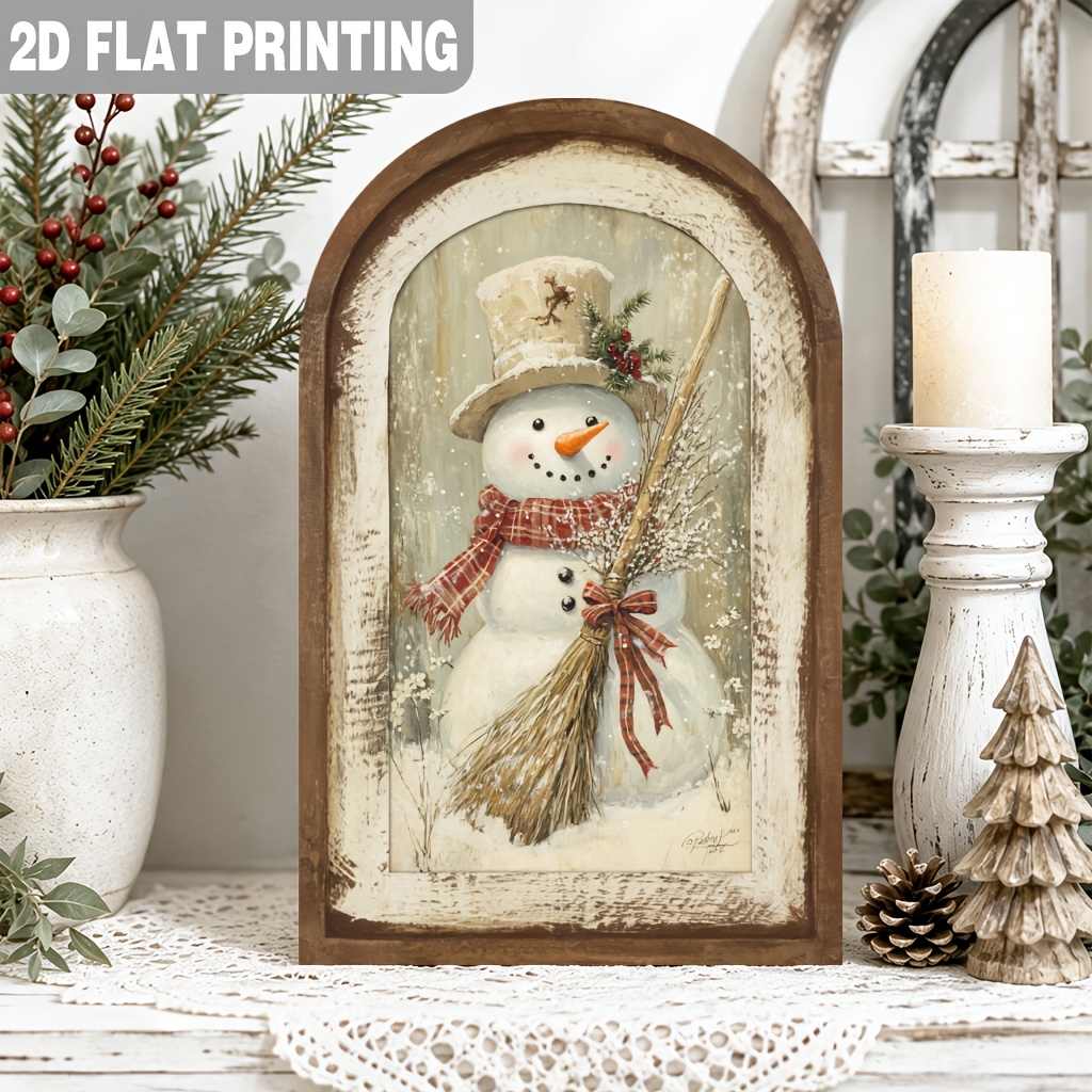 TEMU 2d Flat, Rustic Style Snowman Arched Wooden Wall Hanging - 1pc, Decoration, Made Of Wood, Arched Design, Suitable For Home, Living Room, Garden,
