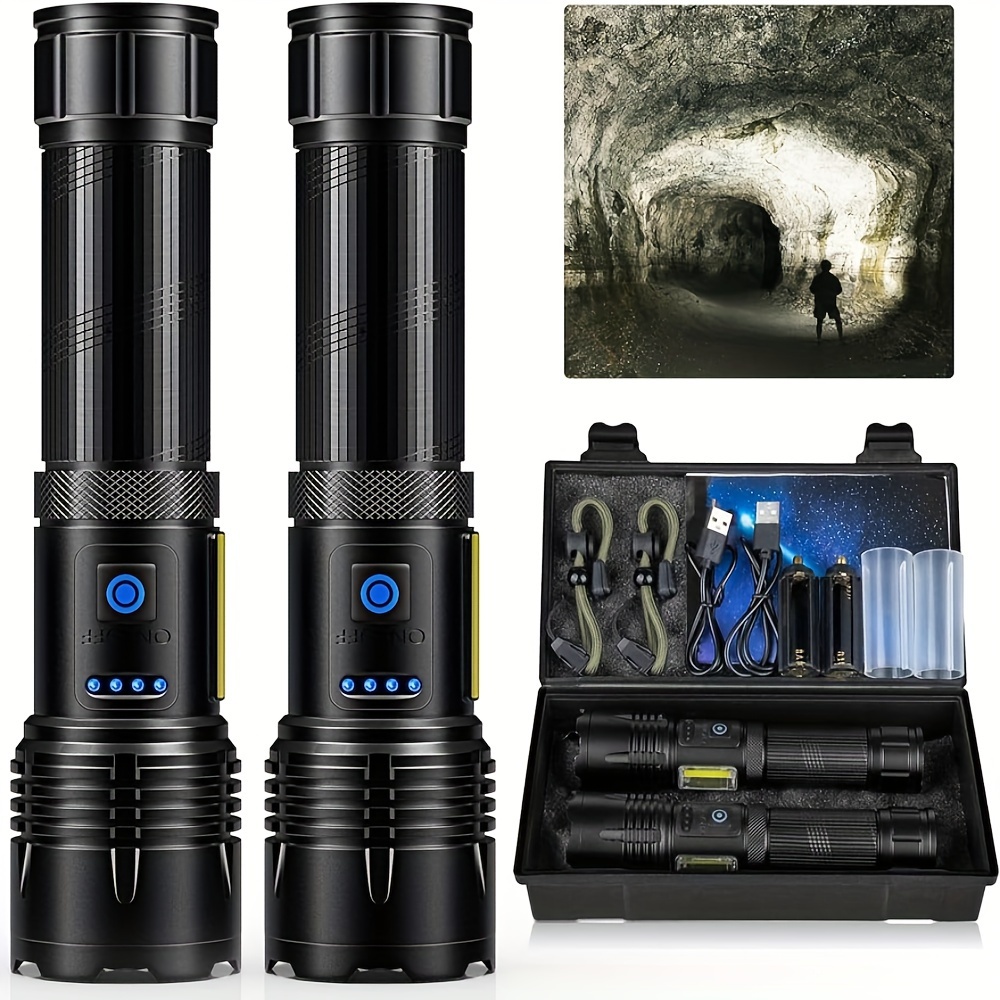 

2pcs Led Rechargeable Flashlights, High Lumen, 7 Lighting Modes, Waterproof, 24 Hours Runtime, 3 Hours Fast Charging, With Accessories For Outdoor Camping, Hiking