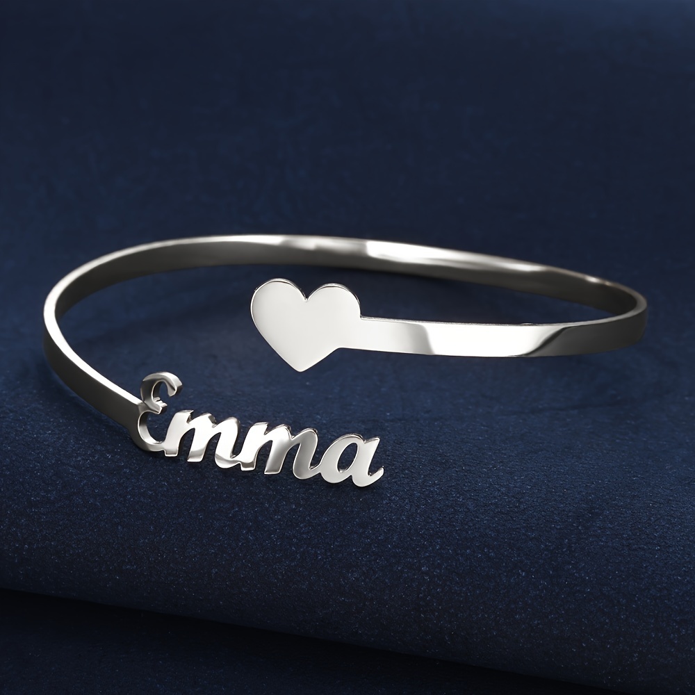 TEMU New Personalized Fashionable Simple Diy Customizable Holiday Celebration Birthday Gift Heart Name Open-end Custom Bracelet
