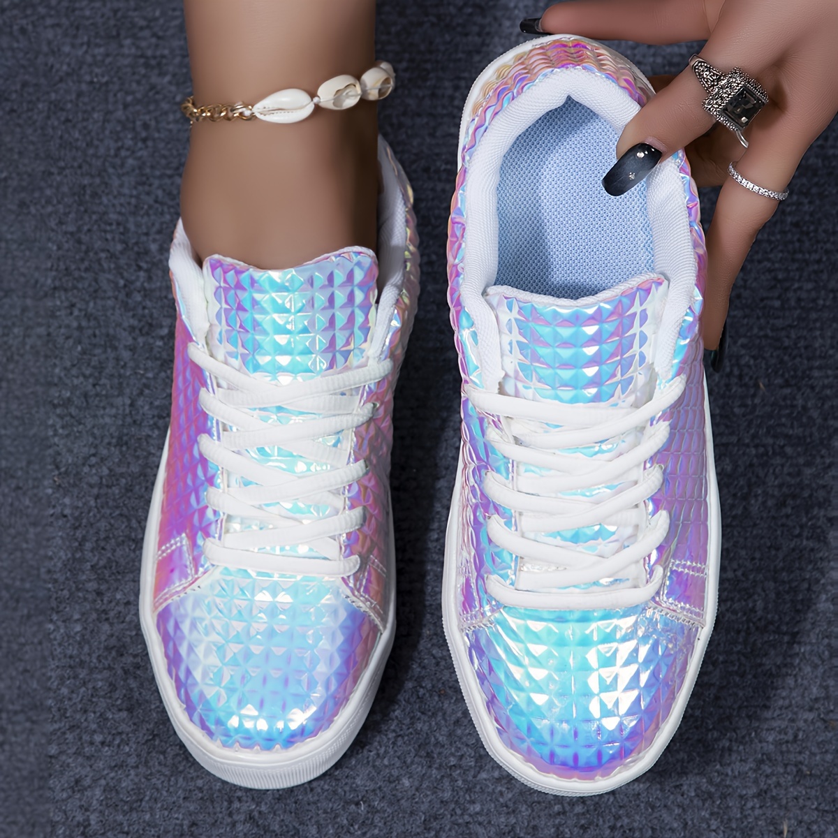 Image of Women's Casual Comfortable Iridescent Shiny Flat Shoes, Women Shoes, Sneakers