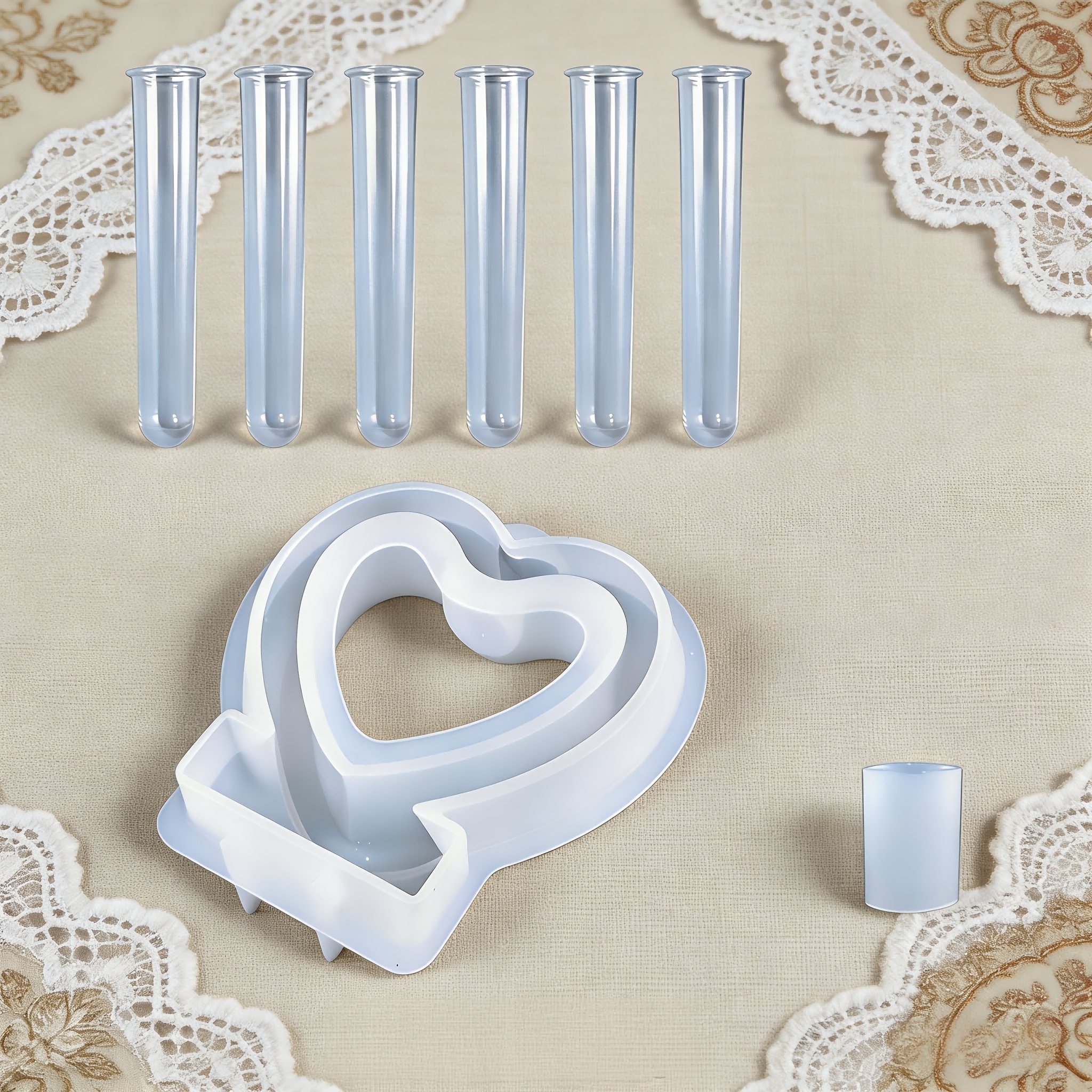 TEMU 7pcs Heart Vase Test Tube Hydroponic Plant Silicone Molds, Gypsum Hydroponic Vase, Resin Gypsum Ornaments, Random 6pcs Test Tubes