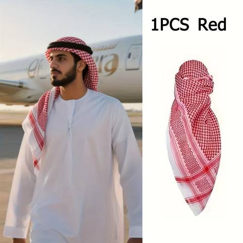 1 red arabian headscarf dubai saudi mens headscarf perfect ramadan gift comfortable polyester fabric stylish ramadan accessories breathable brand