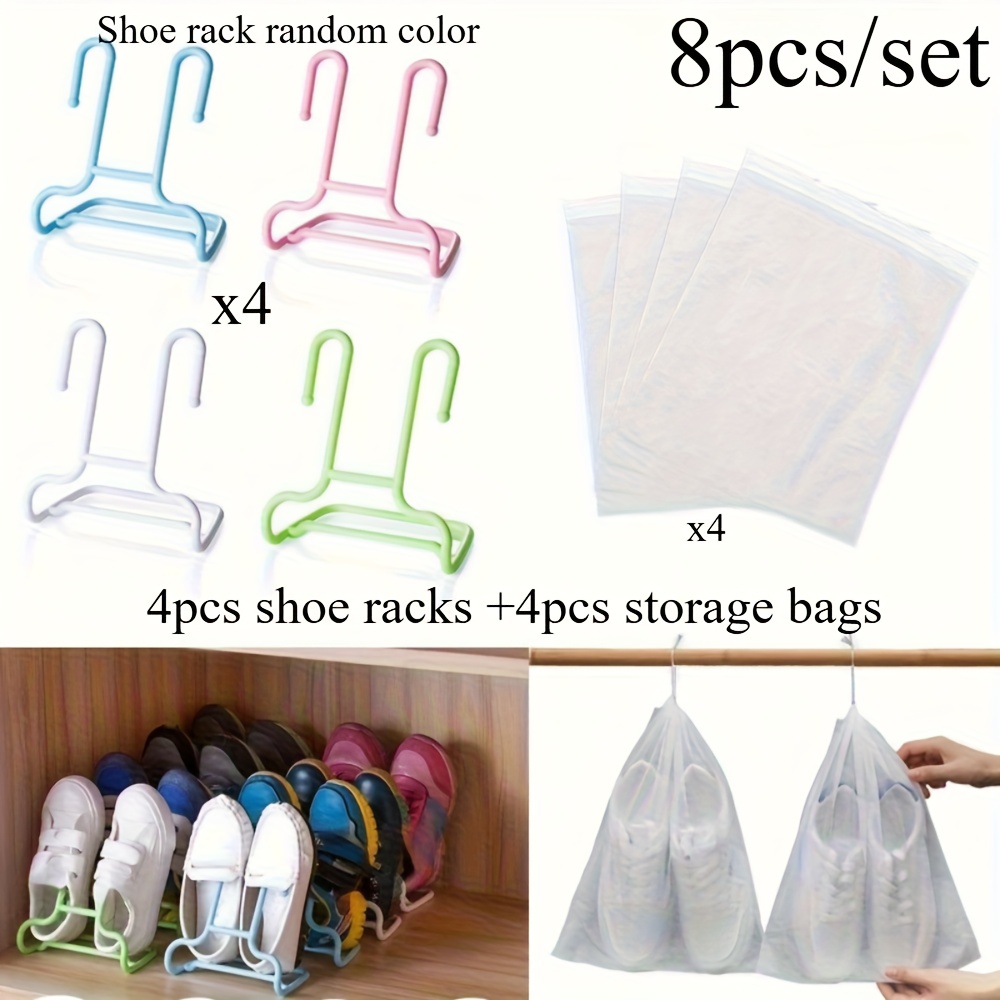 8pcs/set Random Colors 2-in-1 Vertical Storage Shoe Rack, Shoe Support, Home Balcony, Multifunctional Shoe Rack, Drying Shoe Rack