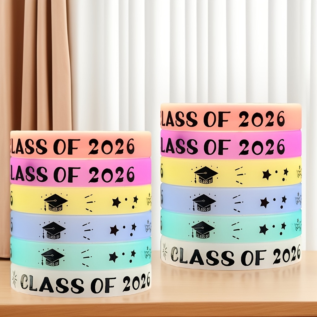 E-shop Geschenk für Sie/Ihn 12 Stück Abschlussklasse 2026 Armbänder Silikon Armbänder Dekorative Armbänder Wiederverwendbare Armbänder für Partys
