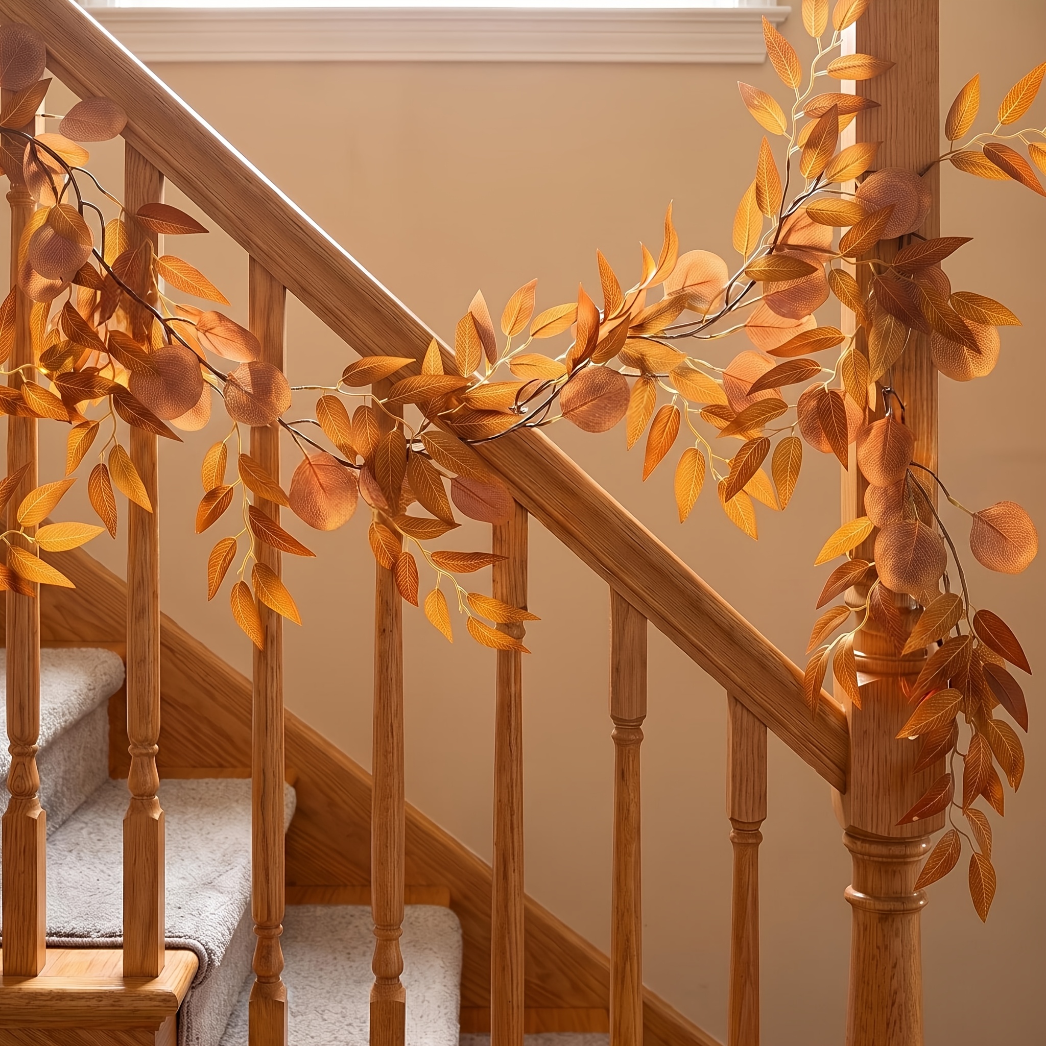 TEMU 1pc, Eucalyptus Willow Twine Garland, 77.9 Inches (198cm), 2 Styles Of Leaves, Decorations For Harvest Festivals, Thanksgiving, Halloween.