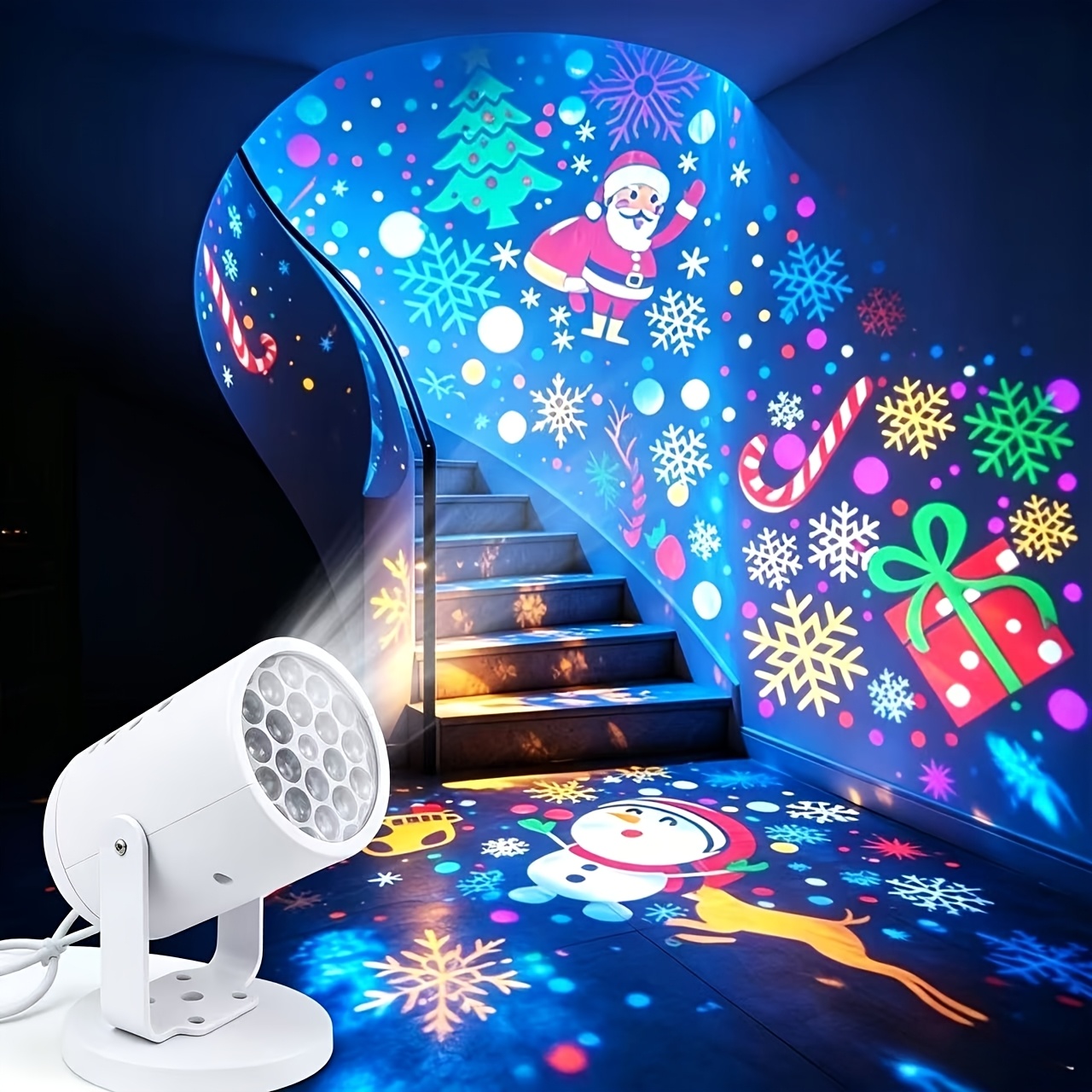 TEMU Nouveau projecteur lumineux de Noël à LED, lampe multi-scènes, lumière de décoration d'intérieur sur le thème des de pour fête disco de Noël