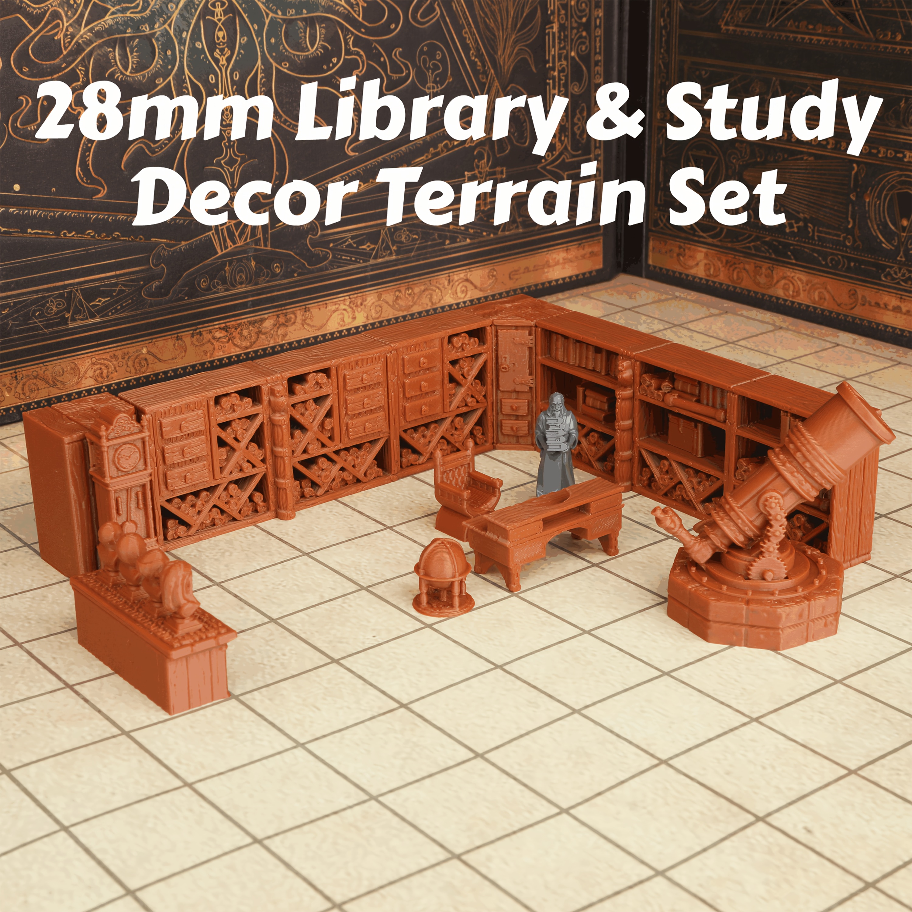 

Omglobal 28mm Library With Miniatures - D&d Rpg Tabletop Accessories For Role Playing Games