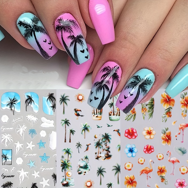 

Summer Beach-themed Nail Art Stickers - Self-adhesive Decals With Coconut Trees, Starfish, Shells & More - Perfect For Diy Manicures And Salon Use Nail Stickers For Nails Nail Stickers For Nail Art