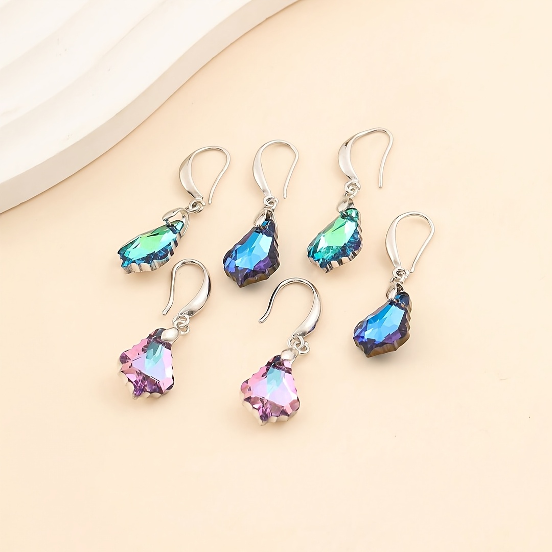 TEMU 3pcs Women's Fashion Jewelry Set, Luxurious Minimalist Style Colorful Teardrop Pendant Earrings Set, Suitable For Women', Casual, And Vacation