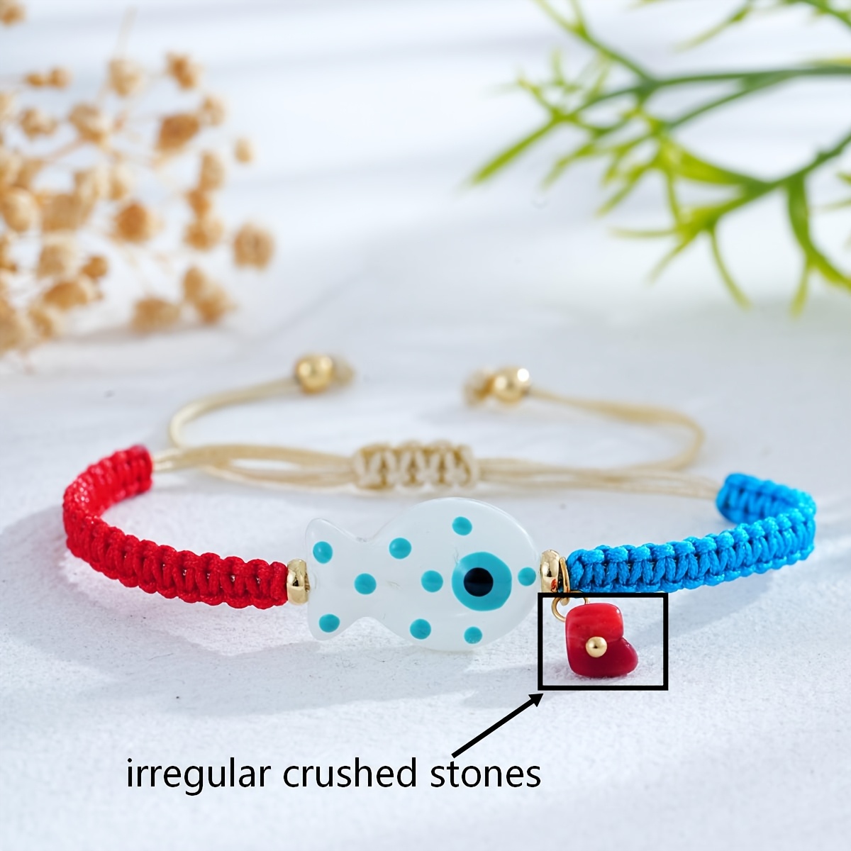 TEMU 1pc Women's Fashion Bracelet, Red And Blue Contrast Nylon Rope With Small Fish Pendant, 18k Golden Plated Accent (irregular ) Casual For Daily