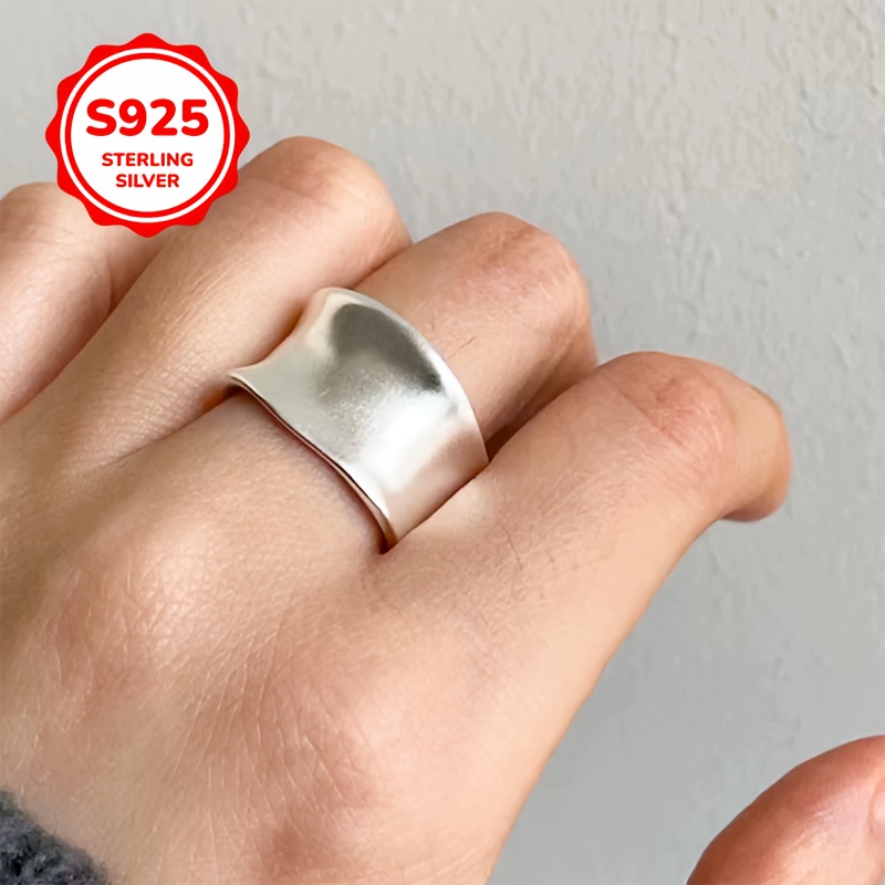 925 Silver Adjustable Wide Band Geometric Open Ring