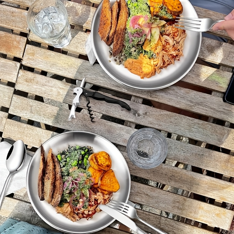 19-Piece Black Stainless Steel Tableware Set for Outdoor Use