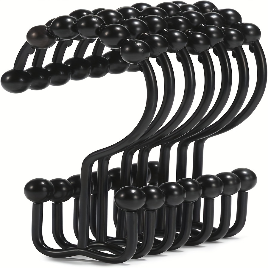 

6pcs Black Stainless Steel Shower Curtain Hooks - Rustproof, Metal Rings For Bathroom, Bathroom Accessories