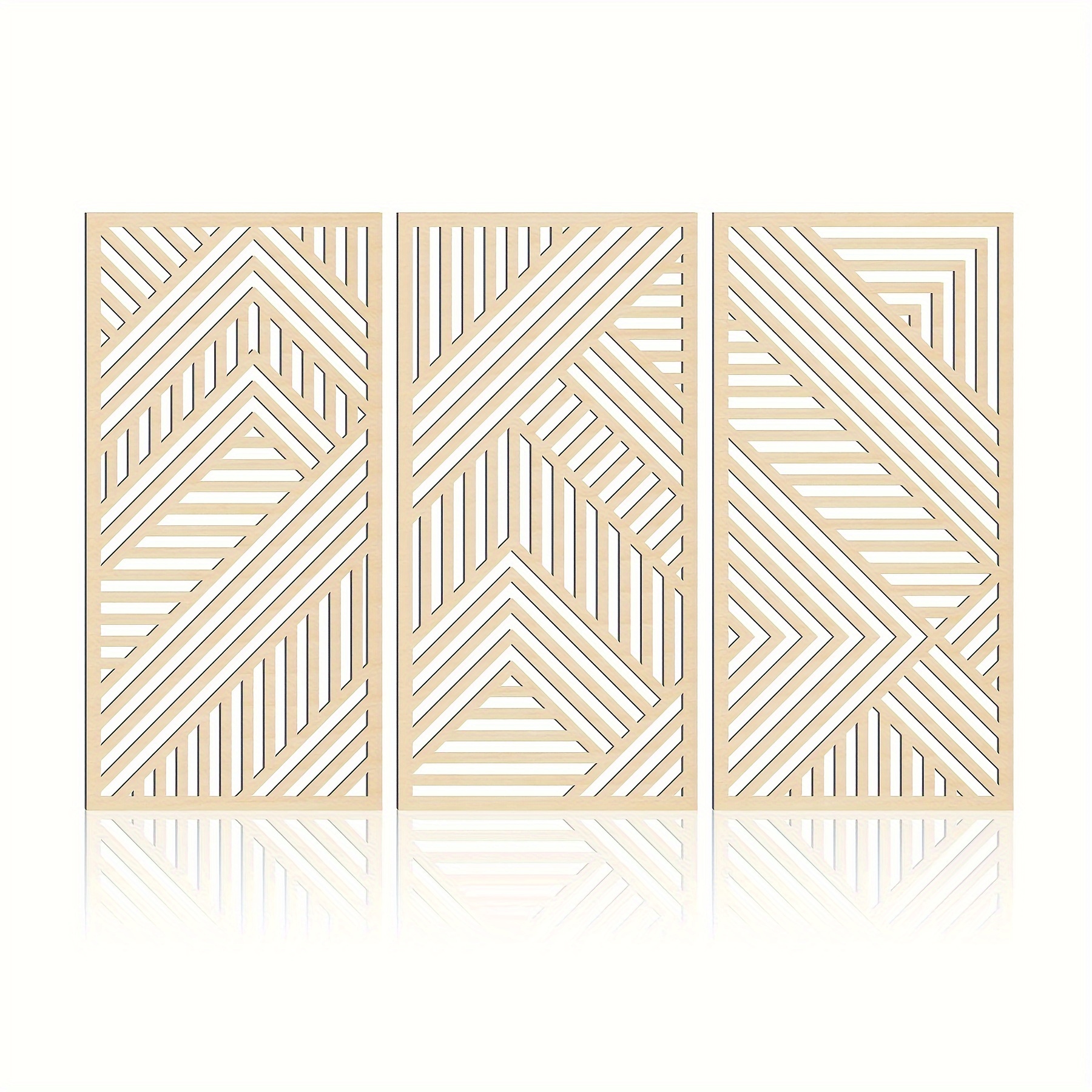 Image of Geometry Boho Wood Wall Art Decoration 3 Panel With 3d Hollow Craft Art For Kitchen And Bathroom And Living Room And Office Decor Hanging Wall Art Decor