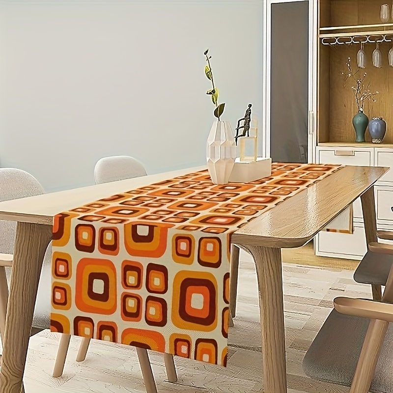 TEMU 3 Maten Beschikbaar, 1 Stuk Tafelloper, Vintage Jaren 70 Geometrische Tafelloper - Vintage Bohemian Stijl Tafeldecoratie, Oranje en Grijs ,