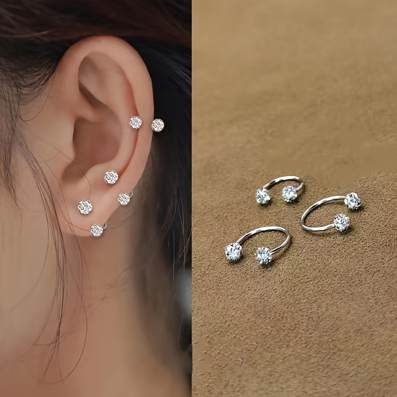 

Lot de 3 Clous d'Oreille en Acier Inoxydable Simple en de C avec Boule de Strass , pour la Décoration Quotidienne et des Femmes