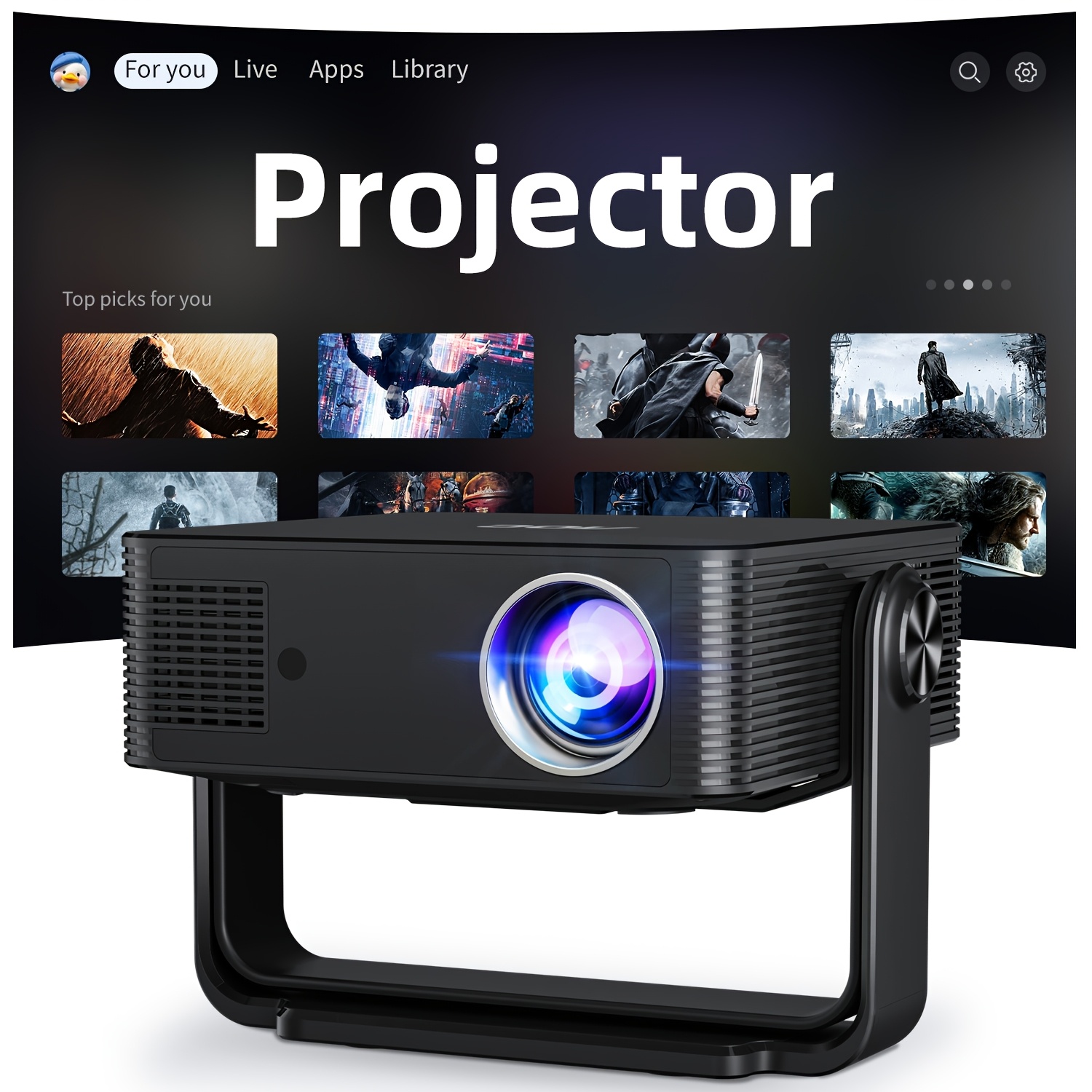 8k Support Smart Projector Native 1080p, Full Hd With Auto Keystone, Voice Control, Short Throw Projector For Streaming & Movies