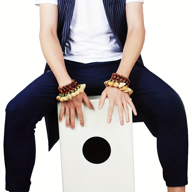 1pc Natural Fruit Shell Handbell - African Drum Strike Wrist Bell with Beaded Strap, Mixed Colors, Solid Shell Construction for Halloween, Thanksgiving, Christmas Decorations & Music Accompaniment, Handbell For Music, Festive Accessory