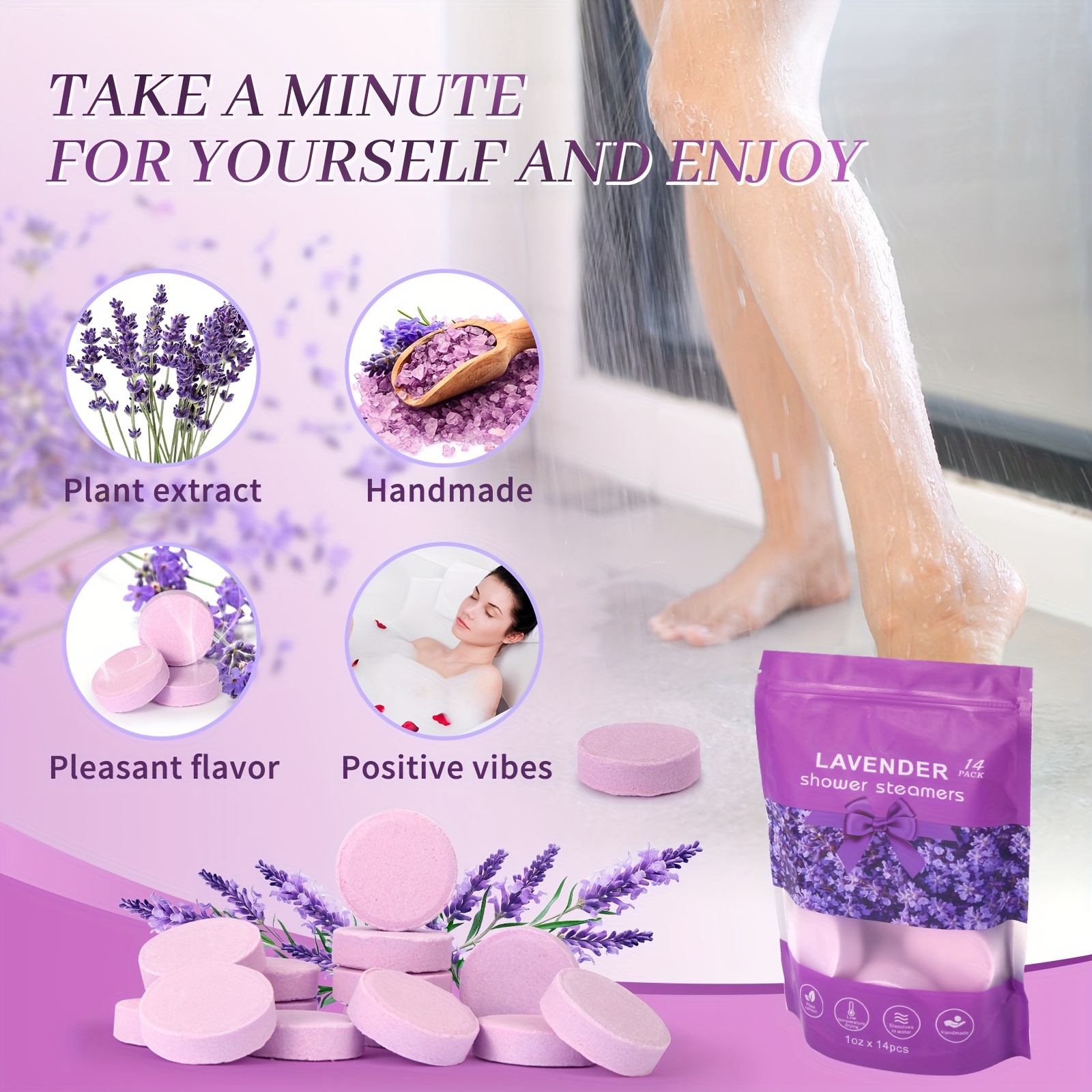 14-Pack Lavender Shower Steamers with Essential Oils for Self Care