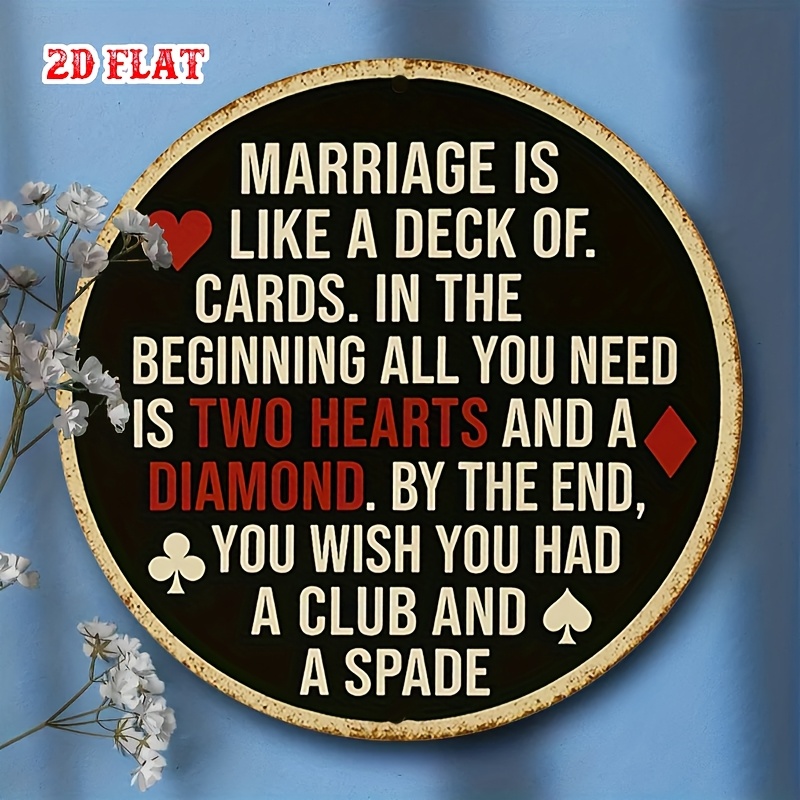 TEMU 2d Flat, A And Humorous Round Decorative Plaque For Marriage, Featuring Poker Suit Elements And English Text. Creative, Perfect As A Hanging For