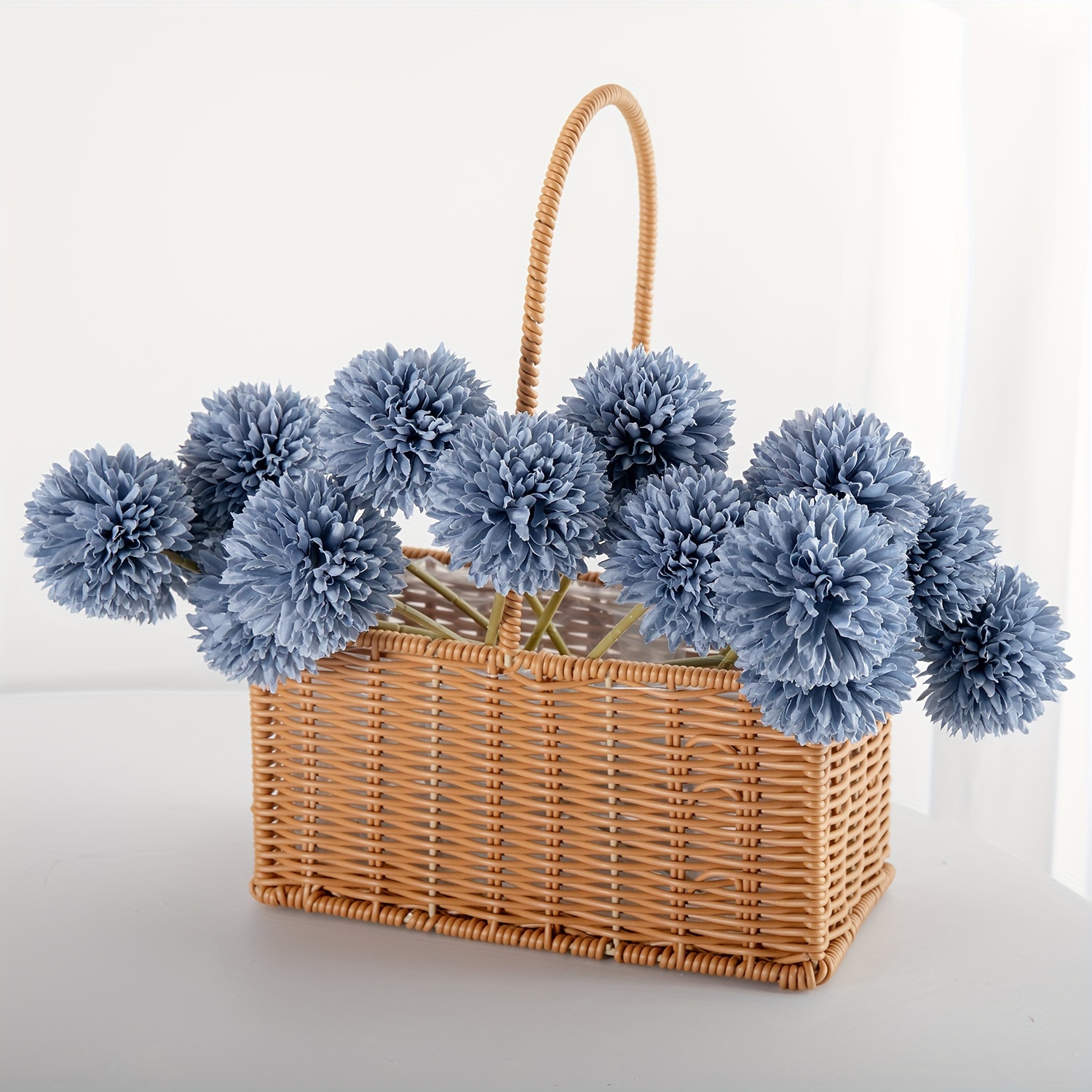 

7-piece Set Of Lifelike Dusty Blue Artificial Chrysanthemum Flowers - Perfect For Weddings, Home & Garden Decor