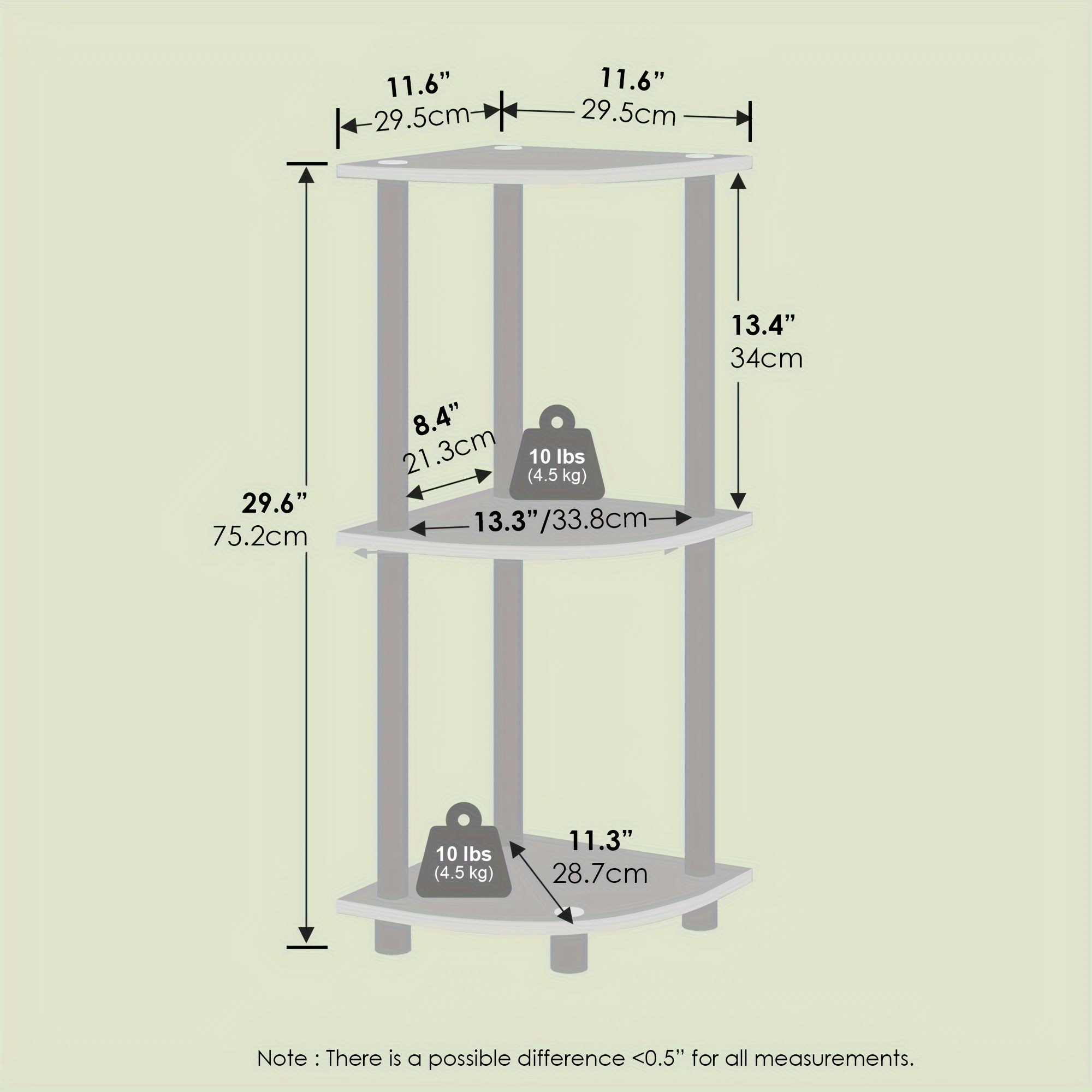 

Furinno Turn-n-tube 3-tier Corner Display Rack Multipurpose Shelving Unit, /white