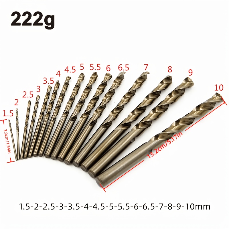 15pcs M35 Cobalt Contain Yellow Straight Shank Twist Drill1.5-10mm High Speed Full Grinding Hole Opening Tool Set