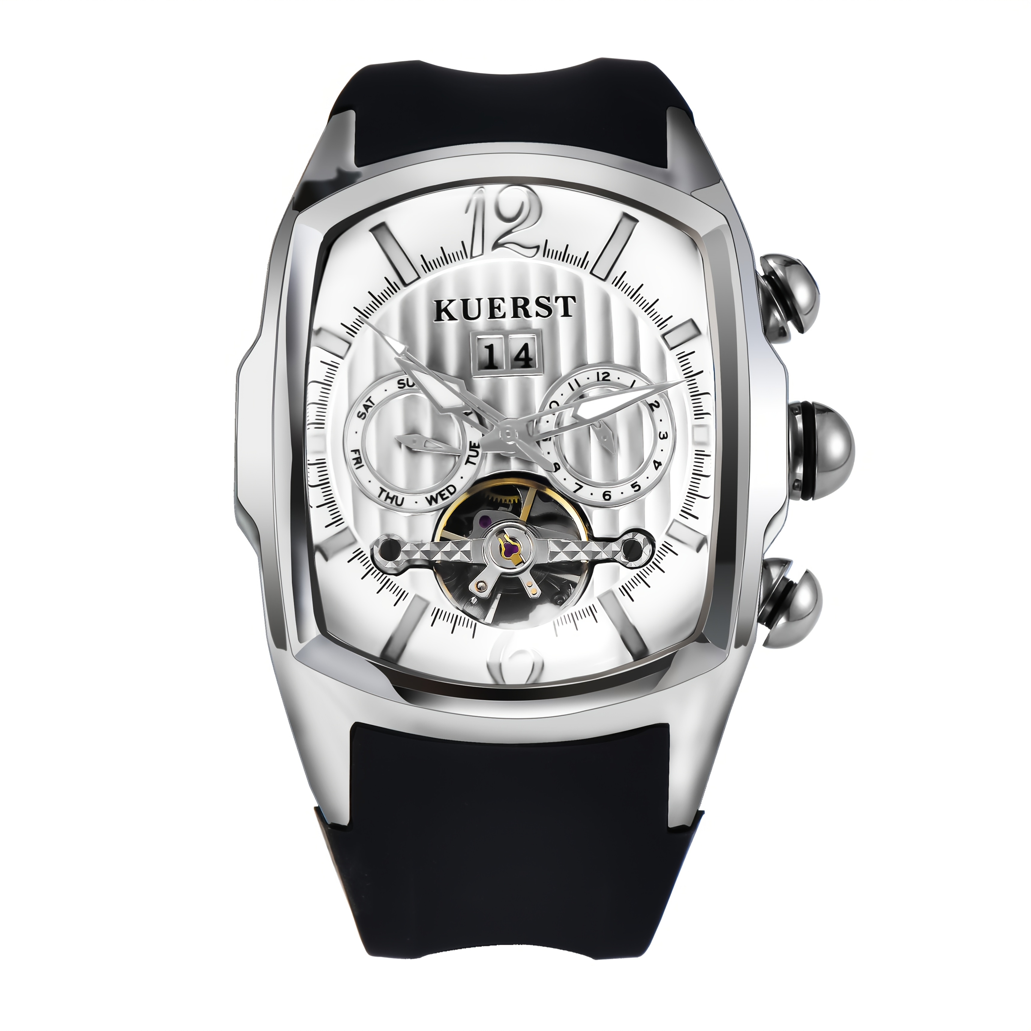 Image of Kuerst Men' Mechanical Watch With Tourbillon Movement, Skeletonized Dial & Tank Case - Self-winding Luxury Watch Suitable For Business, Casual, Special Occasions - Ideal Gift For Watch Lovers