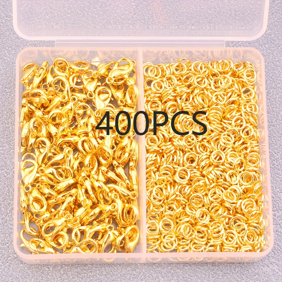 E-shop Ca. 400-teiliges Set Mini-Karabinerhaken Sprungringe, inklusive 350 Mini-Eisen-Rundsprungring-Verbinder 50 Zinklegierungs-Karabinerhaken. Ideal