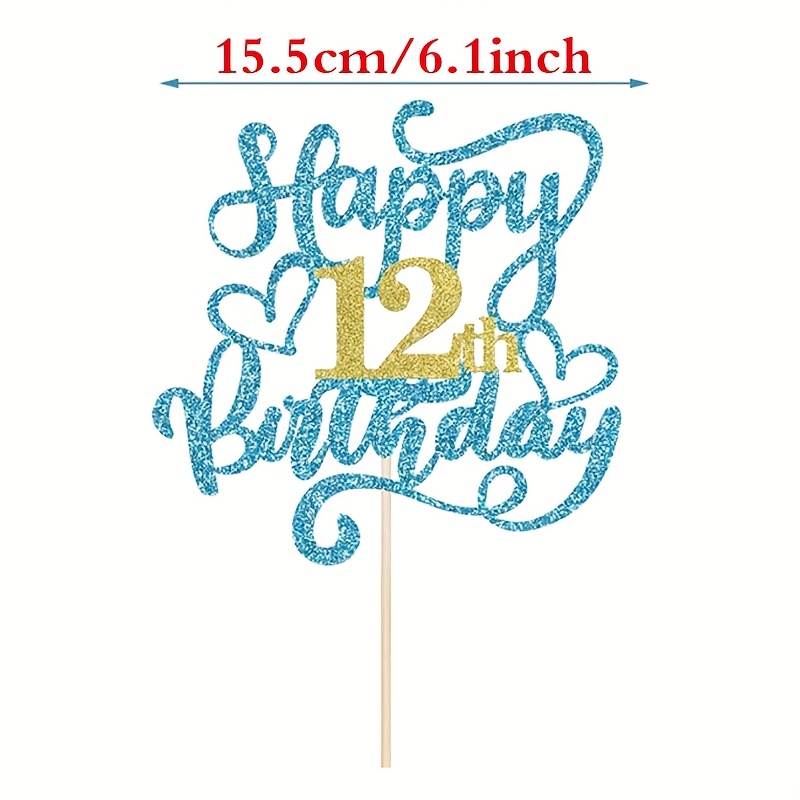 1pc Happy 12th Birthday Cake Topper, Glitter Cheers To 12 Years Birthday Cake Pick 12th Decoration For 12th Birthday/anniversary Party Cake Decorations Supplies